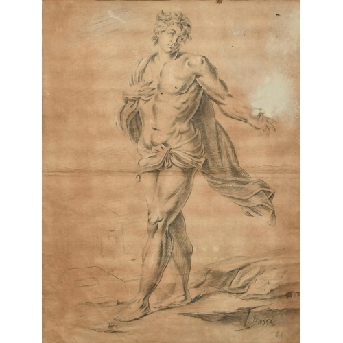 1070 - Bossi, 18th Century Italian School, a male figure in a landscape, charcoal heightened in white, sign... 