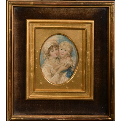 1072 - 19th Century English School, a portrait of Mrs Clements and her son Johnnie, watercolour, 3.25