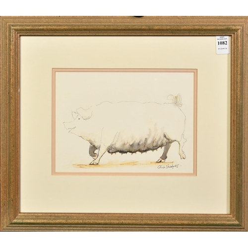 1082 - Claire Norrington (b. 1969), a pig standing on two legs, watercolour, signed Claire Shirley, 7