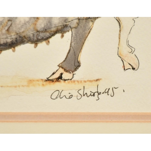 1082 - Claire Norrington (b. 1969), a pig standing on two legs, watercolour, signed Claire Shirley, 7