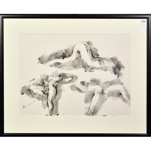 1085 - Peter Collins (b. 1935), study of a female nude in three positions, ink and watercolour, signed and ... 