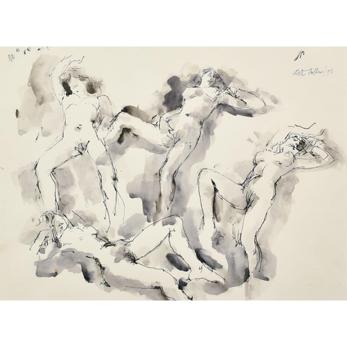 1086 - Peter Collins (b. 1935), study of a female nude in four positions, ink and watercolour, signed and d... 