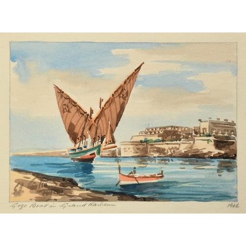 1088 - Edwin Galea (20th Century) Maltese, 'Gozo Boat in Grand Harbour', watercolour, signed and inscribed ... 