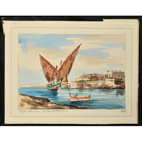 1088 - Edwin Galea (20th Century) Maltese, 'Gozo Boat in Grand Harbour', watercolour, signed and inscribed ... 