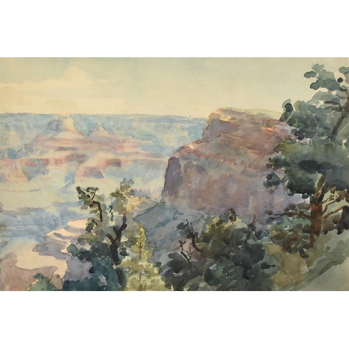 1089 - American School, Early 20th Century, a view from a cliff, watercolour, 8.25