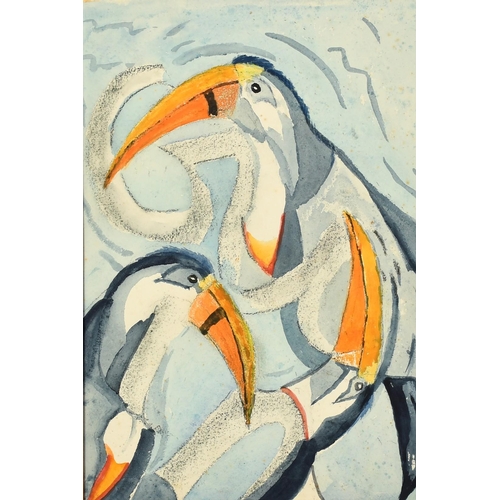 1095 - Mid-20th Century, a sketch of Toucans, possibly for Guiness advertising, watercolour and charcoal, 1... 