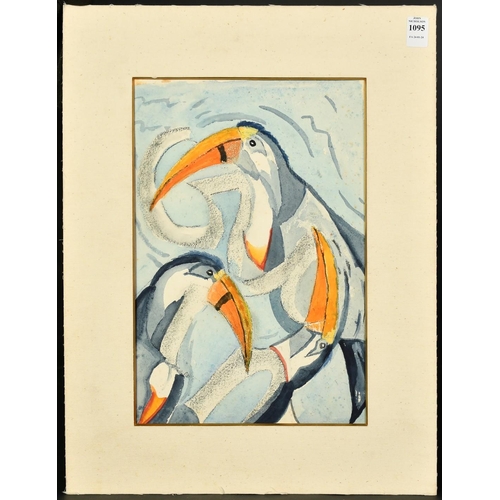 1095 - Mid-20th Century, a sketch of Toucans, possibly for Guiness advertising, watercolour and charcoal, 1... 