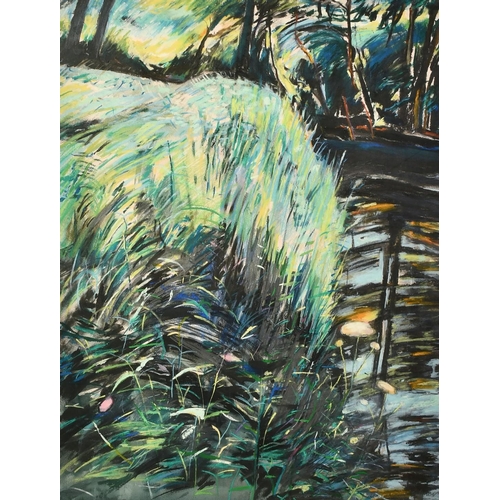 1103 - Julia Gascoigne Palmer (20/21st Century) Surrey Artist, a study of reeds on a riverbank, pastel, sig... 