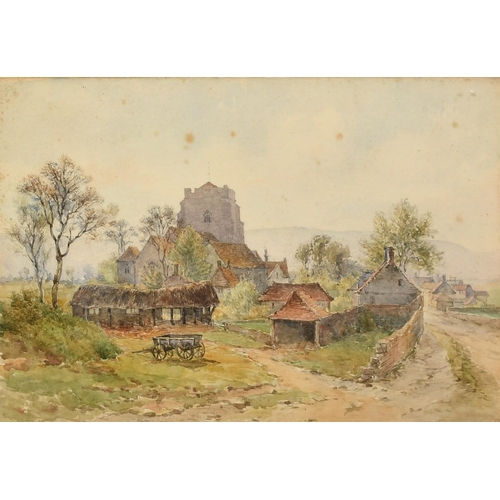 1108 - 19th Century English School, a rural hamlet with a cart in the foreground, watercolour, 10