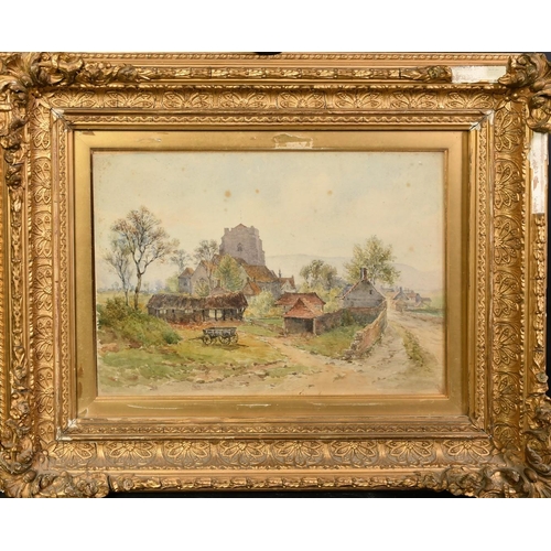 1108 - 19th Century English School, a rural hamlet with a cart in the foreground, watercolour, 10