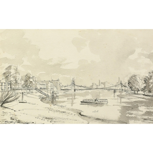 1114 - Karl Hagedorn (1889-1969), 'Hammersmith Bridge', ink and wash, signed and dated 66, 9