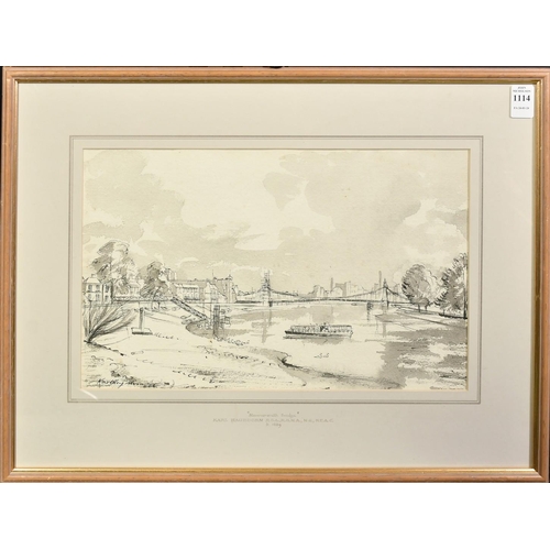 1114 - Karl Hagedorn (1889-1969), 'Hammersmith Bridge', ink and wash, signed and dated 66, 9