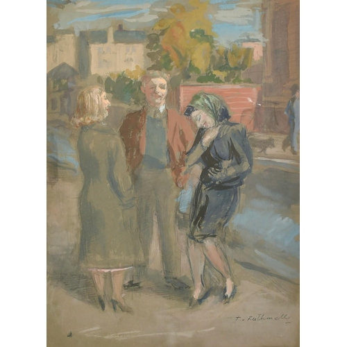 1115 - Thomas Rathmell (1912-1990), 'A Jest in the Street', watercolour, signed, 14.5