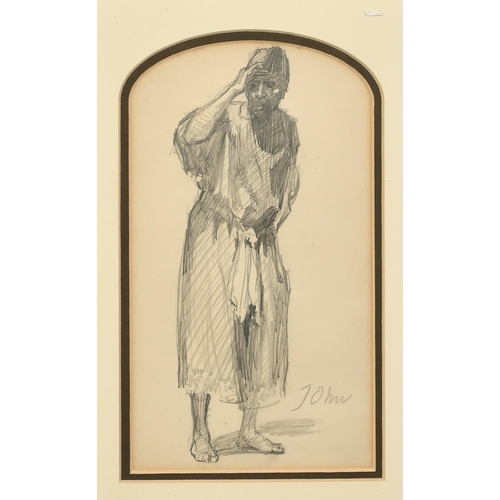 1118 - Circle of Augustus John, a study of a North African figure, pencil, bears signature, 8.25