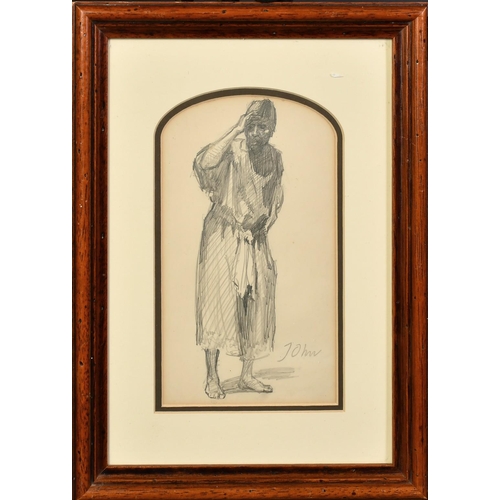 1118 - Circle of Augustus John, a study of a North African figure, pencil, bears signature, 8.25