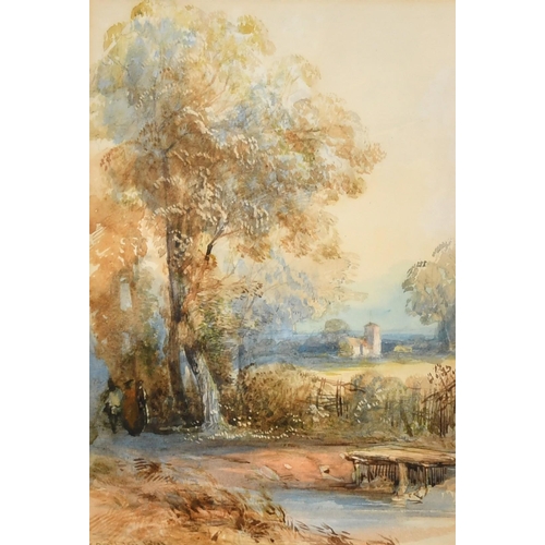 1122 - Thomas Colman Dibdin (1810-1893), figures by a country pond, watercolour, signed and dated 1893, 9.5... 