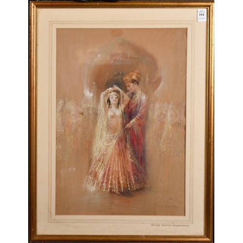 1126 - William Spencer Bagdatopolus (1888-1965), an Eastern bride and groom at a wedding, watercolour, sign... 