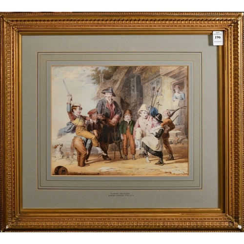 1127 - Robert Farrier (1796-1879), 'Playing Soldiers', watercolour, signed with initials, 9