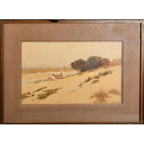 1129 - William Samuel Parkyn (1875-1949), cottage amongst dunes by an estuary, watercolour, signed, 11