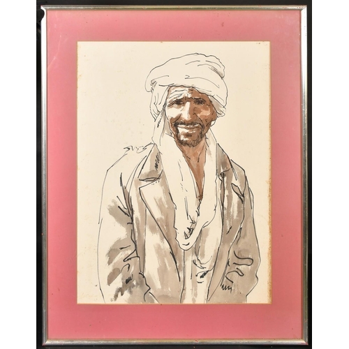 1134 - Pascal Fortunato de Souza (1928-2010), a half length study of an Arab gentleman, ink and watercolour... 