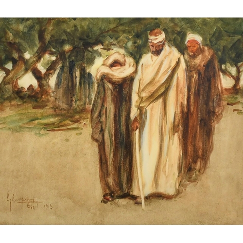 1138 - Attributed to Lance Thackeray (1867-1916), a study of three Egyptian gentlemen, watercolour, signed ... 