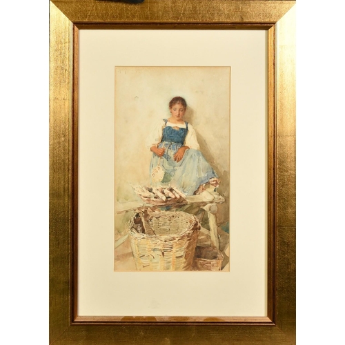 1144 - Vincenzo Montefusco (1852-1912), a pair of watercolour scenes of a young Neapolitan female at a mark... 