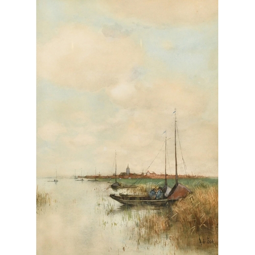 1145 - Theophile de Bock (1851-1904) Dutch, 'On the Zuider Zee', watercolour, signed, James Connell & Sons,... 