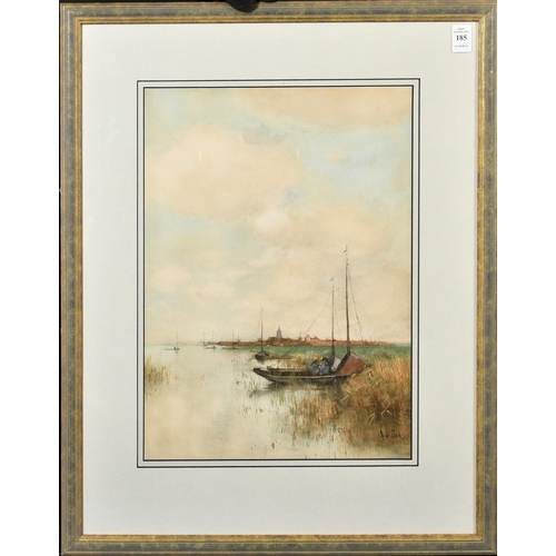 1145 - Theophile de Bock (1851-1904) Dutch, 'On the Zuider Zee', watercolour, signed, James Connell & Sons,... 