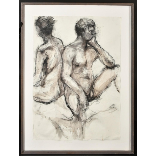 1151 - A nude study of a man and woman, charcoal and wash, indistinctly signed in pencil, 32.5