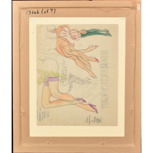 1161 - Walter McDade (20th Century), 'Practice, Work, Memory', a sketch of female figures, watercolour, sig... 