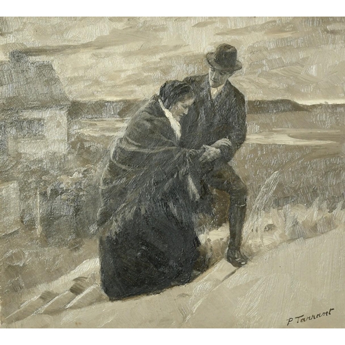 1166 - Percy Tarrant (1855-1934), 'He Wrapped Her Up', figures walking along a sand dune, oil on board, sig... 