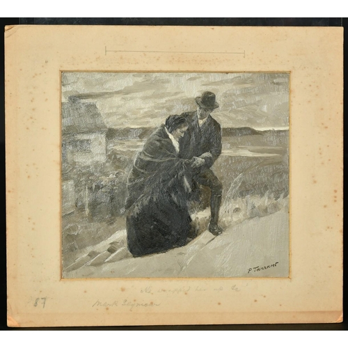 1166 - Percy Tarrant (1855-1934), 'He Wrapped Her Up', figures walking along a sand dune, oil on board, sig... 