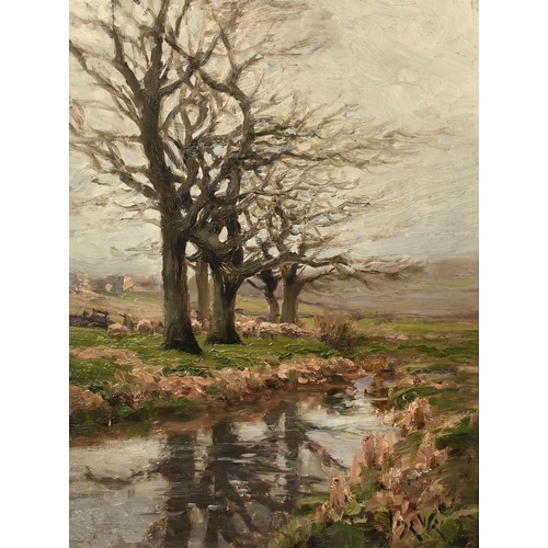 1181 - Jose Weiss (1859-1919) France, a tree lined river landscape, oil on panel, signed, 13