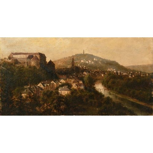 1183 - 19th Century, probably German School, a pair of landscape scenes one with a riverside city, the othe... 