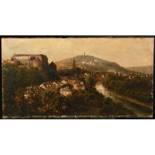 1183 - 19th Century, probably German School, a pair of landscape scenes one with a riverside city, the othe... 