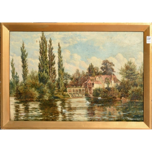 1187 - Theodore Hines (late 19th Century), 'Iffley Mill, On Thames', oil on canvas, signed also inscribed v... 