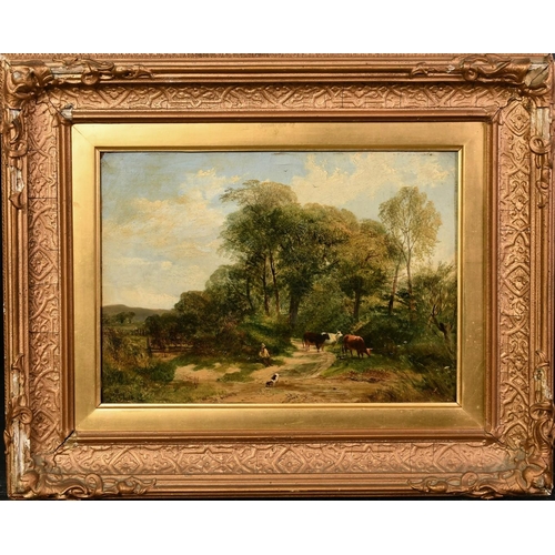 1189 - George Shalders (1826-1873), a figure and his dog with cattle on a country track, oil on panel, sign... 