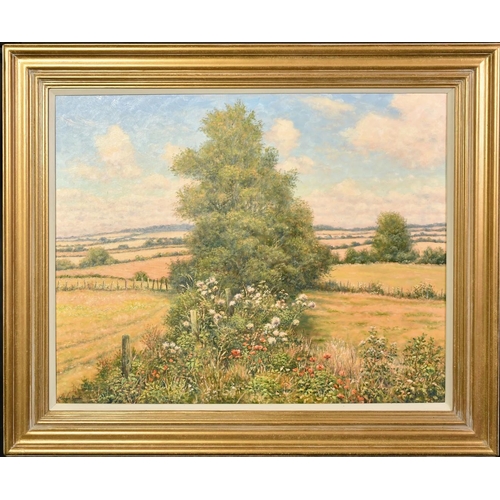 1195 - Mervyn Goode (20/21st Century), 'Poppies and Thistledown on the Downs', oil on canvas, signed, 24