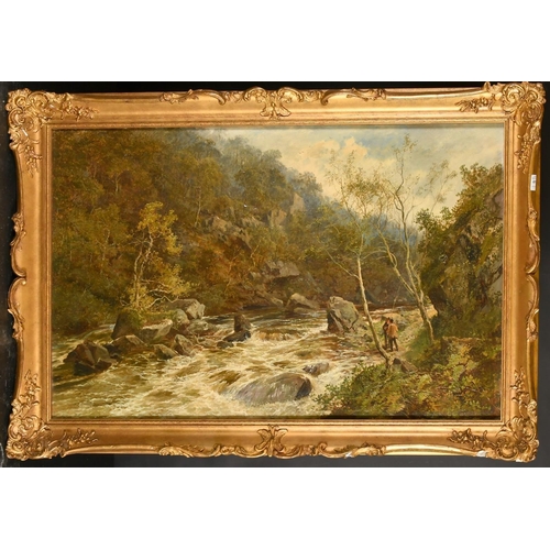 1209 - Pike, English School, Circa 1884, anglers conversing by a boulder-strewn river, oil on canvas, signe... 