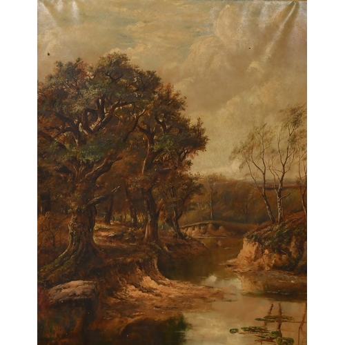 1218 - H. Barker, Early 20th Century British School, a view of a tree lined river, oil on canvas, signed, 5... 