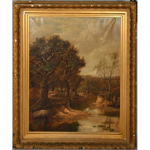 1218 - H. Barker, Early 20th Century British School, a view of a tree lined river, oil on canvas, signed, 5... 