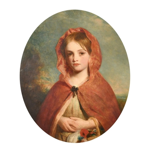 1220 - Charles Baxter (1809-1879) British, a half-length portrait of a girl in a red cloak carrying a baske... 