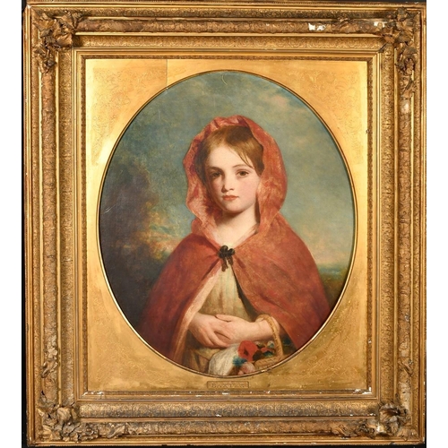 1220 - Charles Baxter (1809-1879) British, a half-length portrait of a girl in a red cloak carrying a baske... 