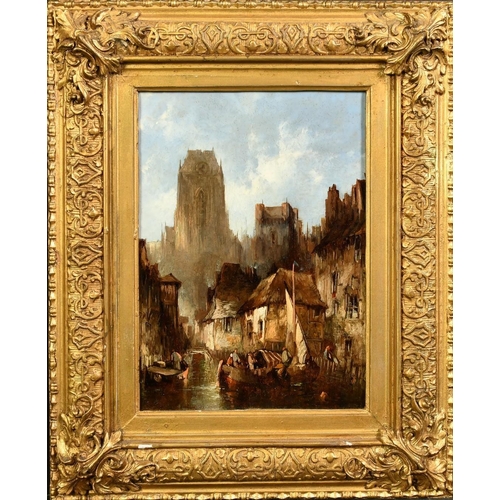 1231 - Alfred Montague (Mid-19th Century), a pair of oil on panel scenes of Continental views, each with fi... 