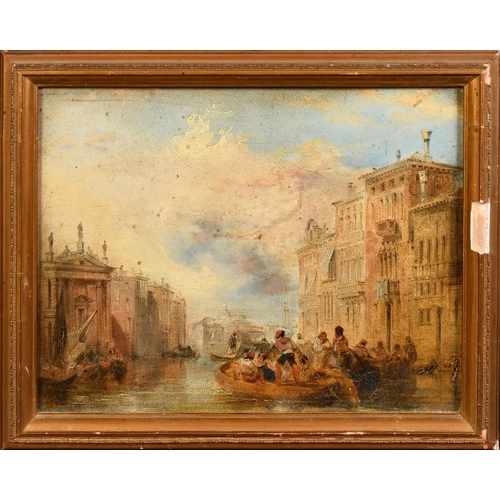 1232 - Attributed to Edward Pritchett (1808-1894), figures in boats along a Venetian canal, oil on board, 7... 