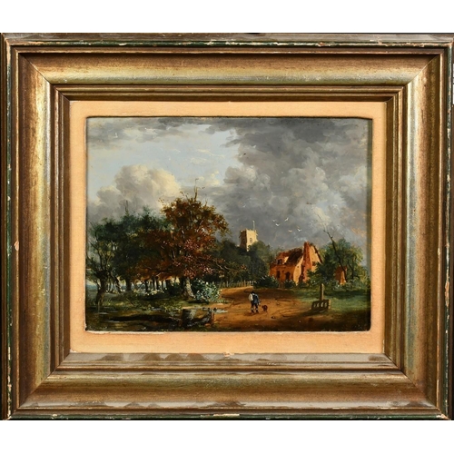 1236 - Attributed to John Berney Ladbrooke (1803-1879), Trowse Church and Common, a figure and his dog, oil... 