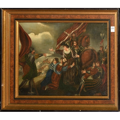 1252 - 19th Century Continental School, figures being captured on a battlefield, oil on board, 17