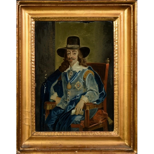 1256 - English School, Probably 18th Century, a reverse painted portrait of Charles I seated, 15