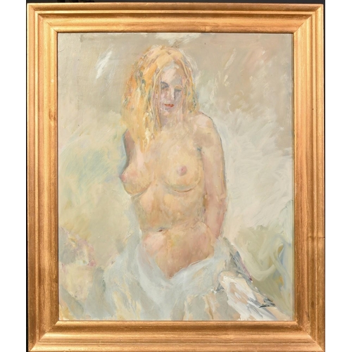 1265 - Frank Dobson (1888-1963), a half length study of a female nude with blonde hair, oil on board, 24