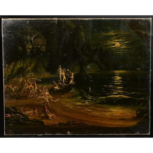 1272 - 19th Century English School, female figures serenading in a moonlit cove, oil on canvas, 18